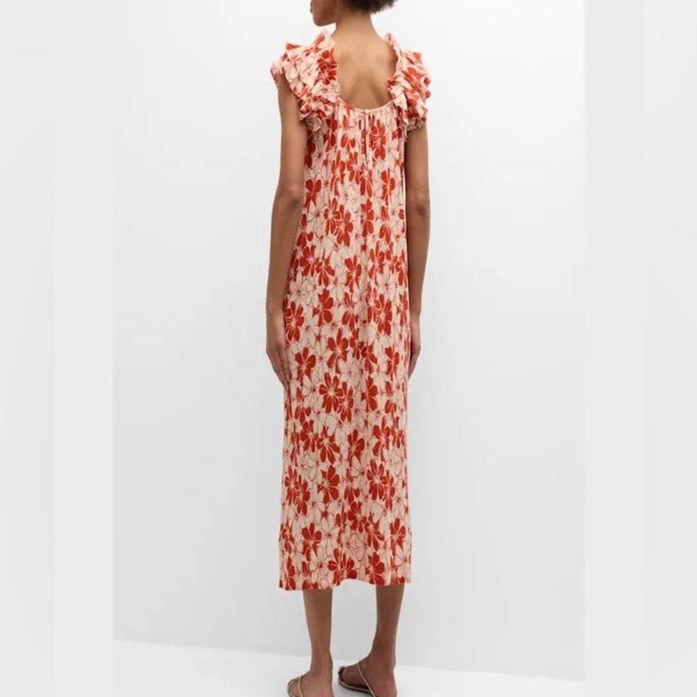 THE GREAT Cascade Dress in Burnt Red Hibiscus Flower - Picture 2 of 11
